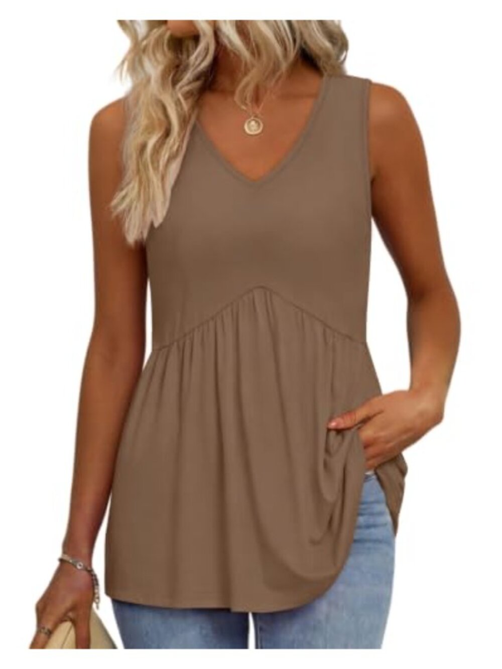 Womens Flowy Peplum Tank Top Sleeveless V-Neck Babydoll Summer Tunic